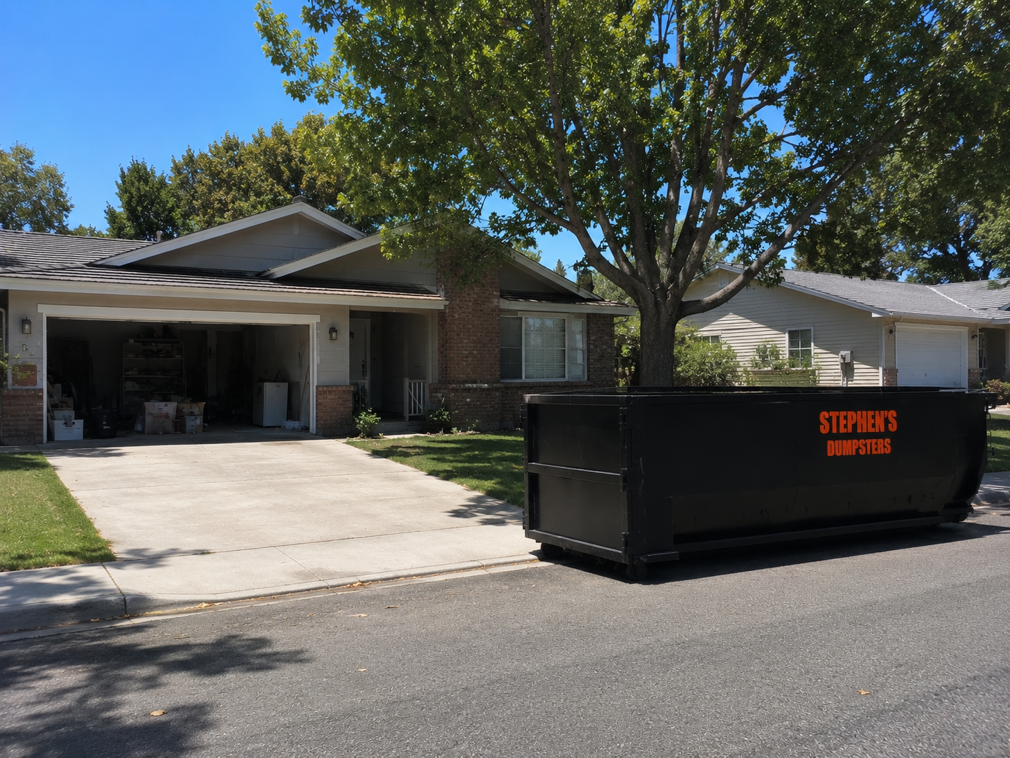 Roll-off dumpster at a home cleanout in Amarillo, TX