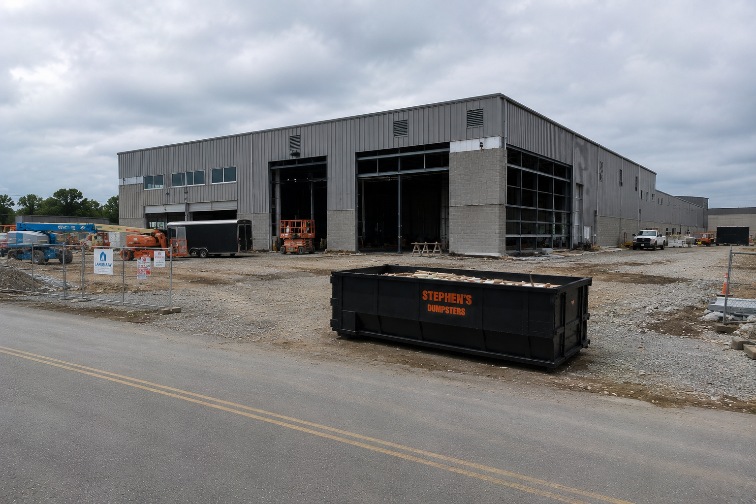 Stephen's Dumpsters roll-off dumpster on a commercial job site in Amarillo, TX