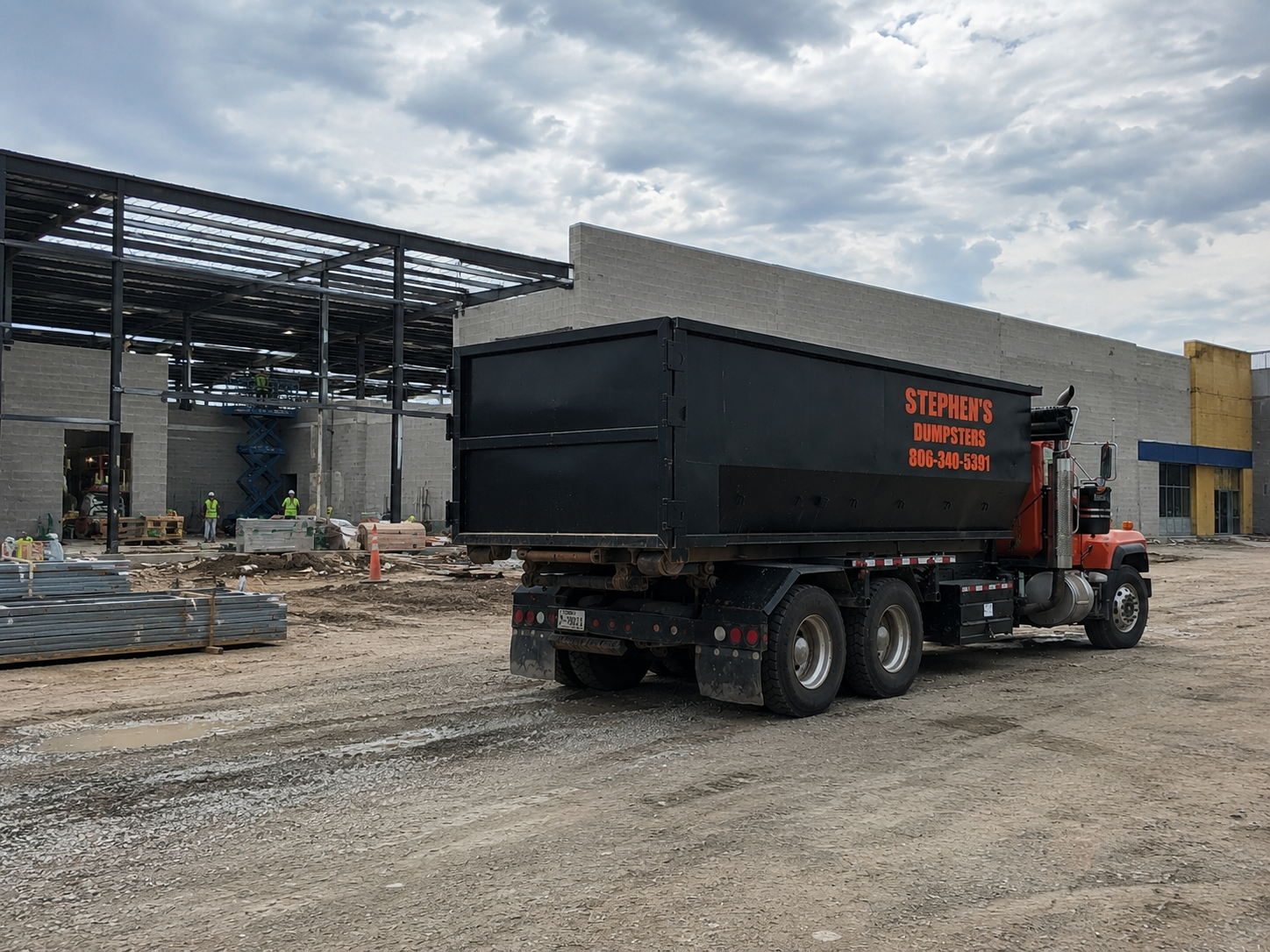 Construction and commercial debris roll-off dumpster in the Texas Panhandle