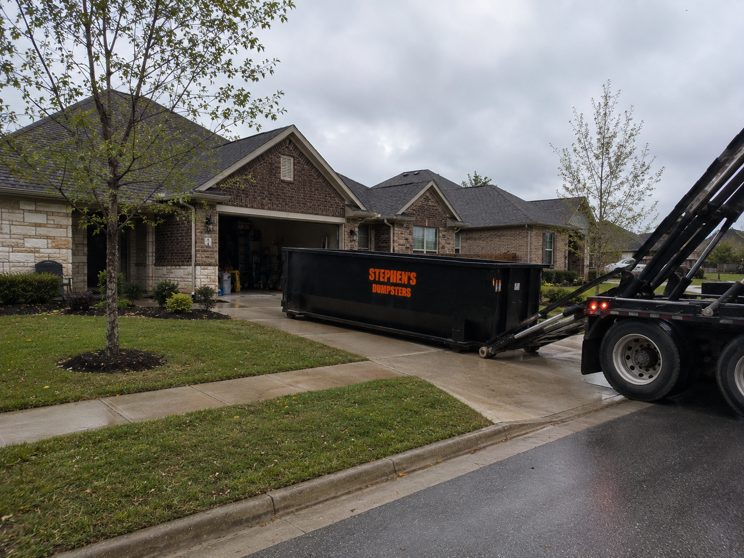 Roll-off dumpster dropped on a driveway in Canyon, TX